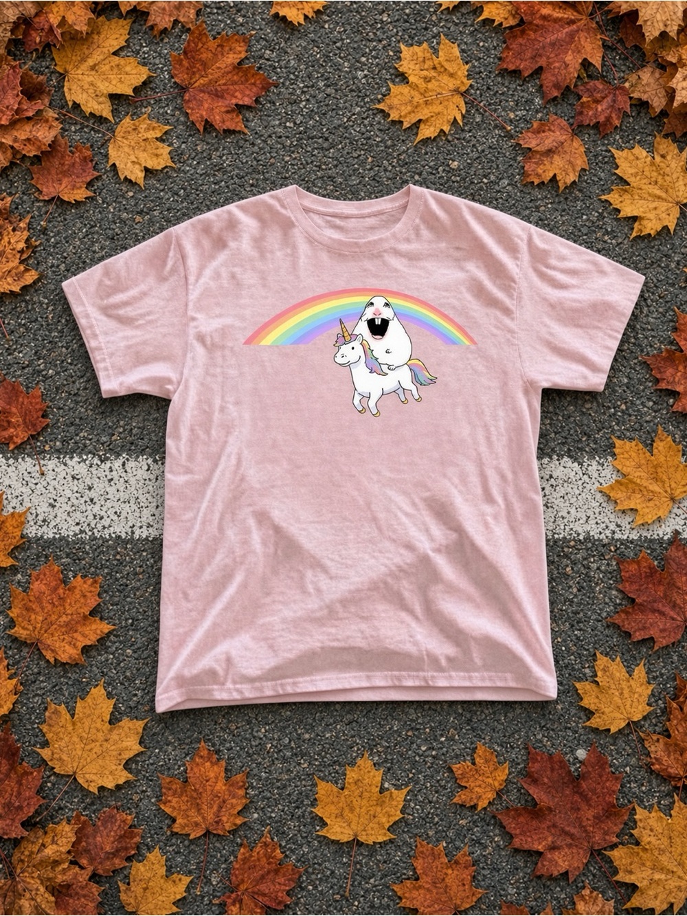 Gildan Light Pink Unicorn & Rainbow Graphic Tee